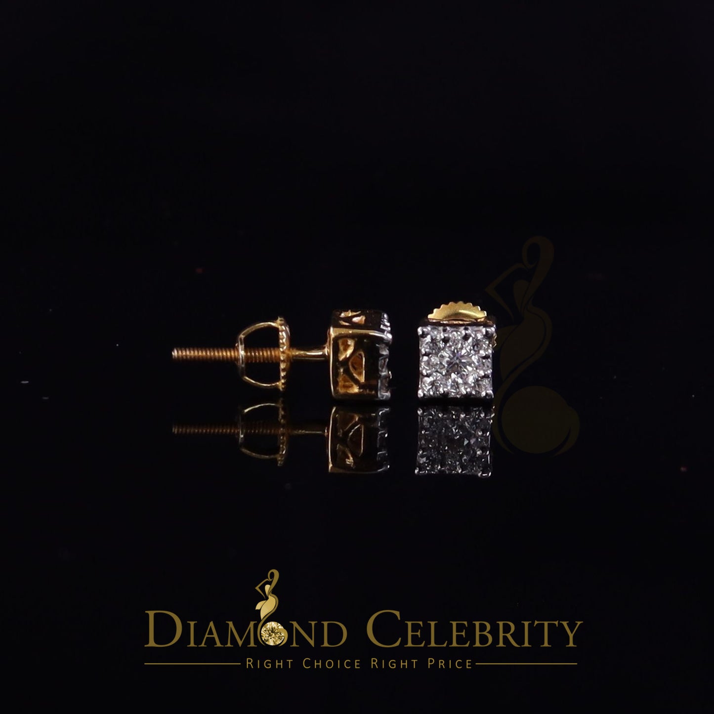 DiamondCelebritees 10k Real Yellow Gold 0.25ct VVS 'D' Color Real Moissanite Stud Square Earrings