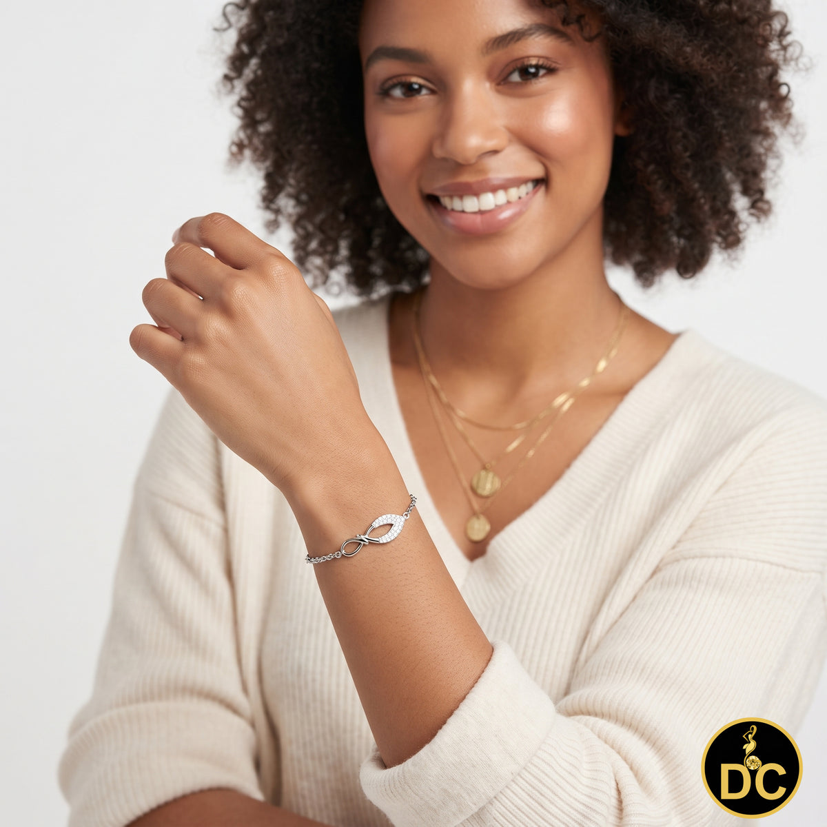 Diamondcelebritees White Sterling Silver Fashion Design Ladies Bracelet Cubic Zirconia Size 7 Inch