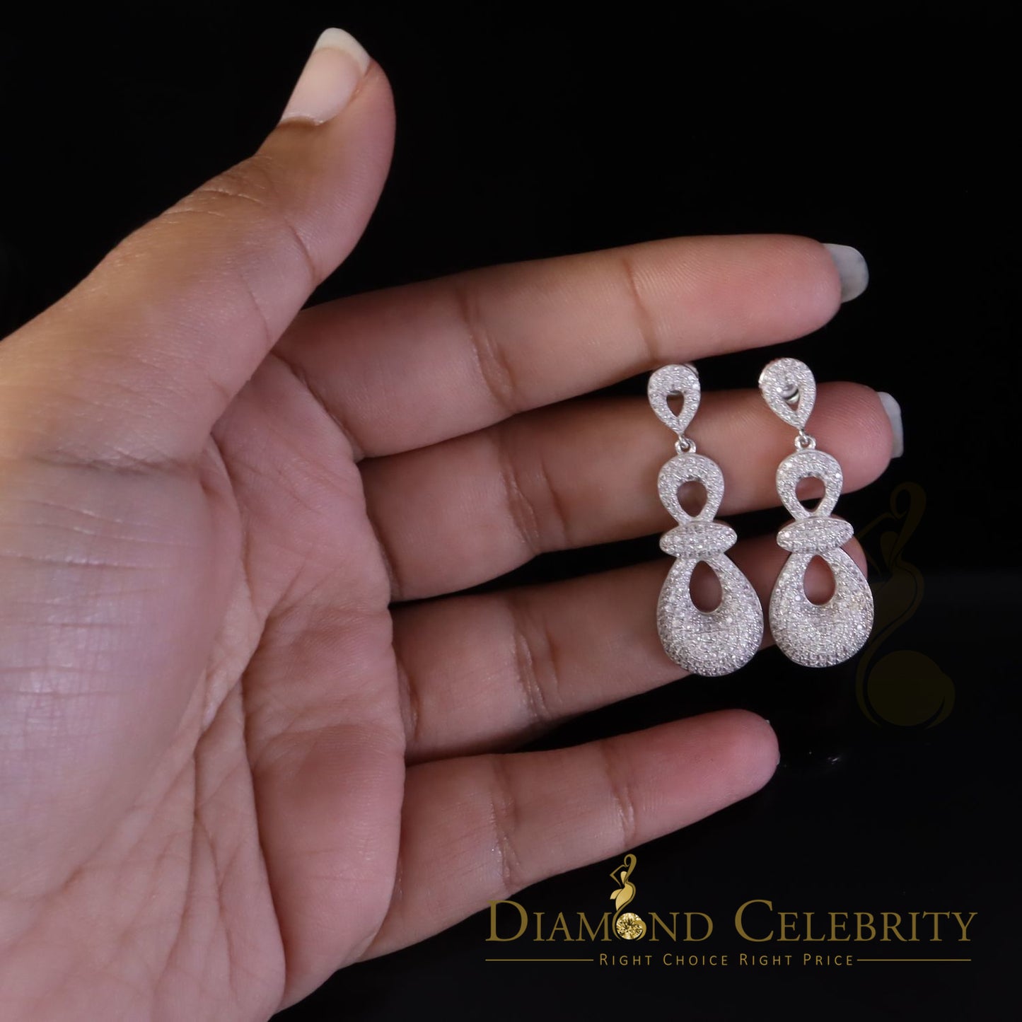 DiamondCelebritees  Men's White Gold Hip Hop Iced Round dangling 925 Sterling Silver Earrings