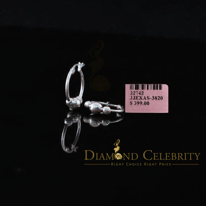 925 Silver Textured Diamond cut Chevron-Pattern Sliding Bead 19mm Hoop Earring