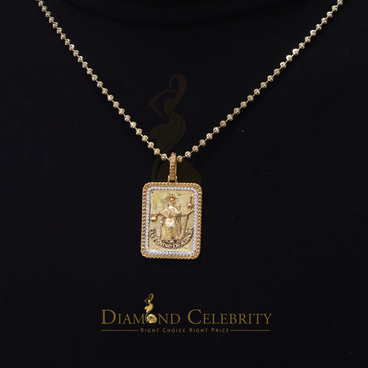 DiamondCelebritees Men's Square Santo Nino De Atocha 3D Yellow '1'inch 925 Silver 0.66ct CZ Pendant