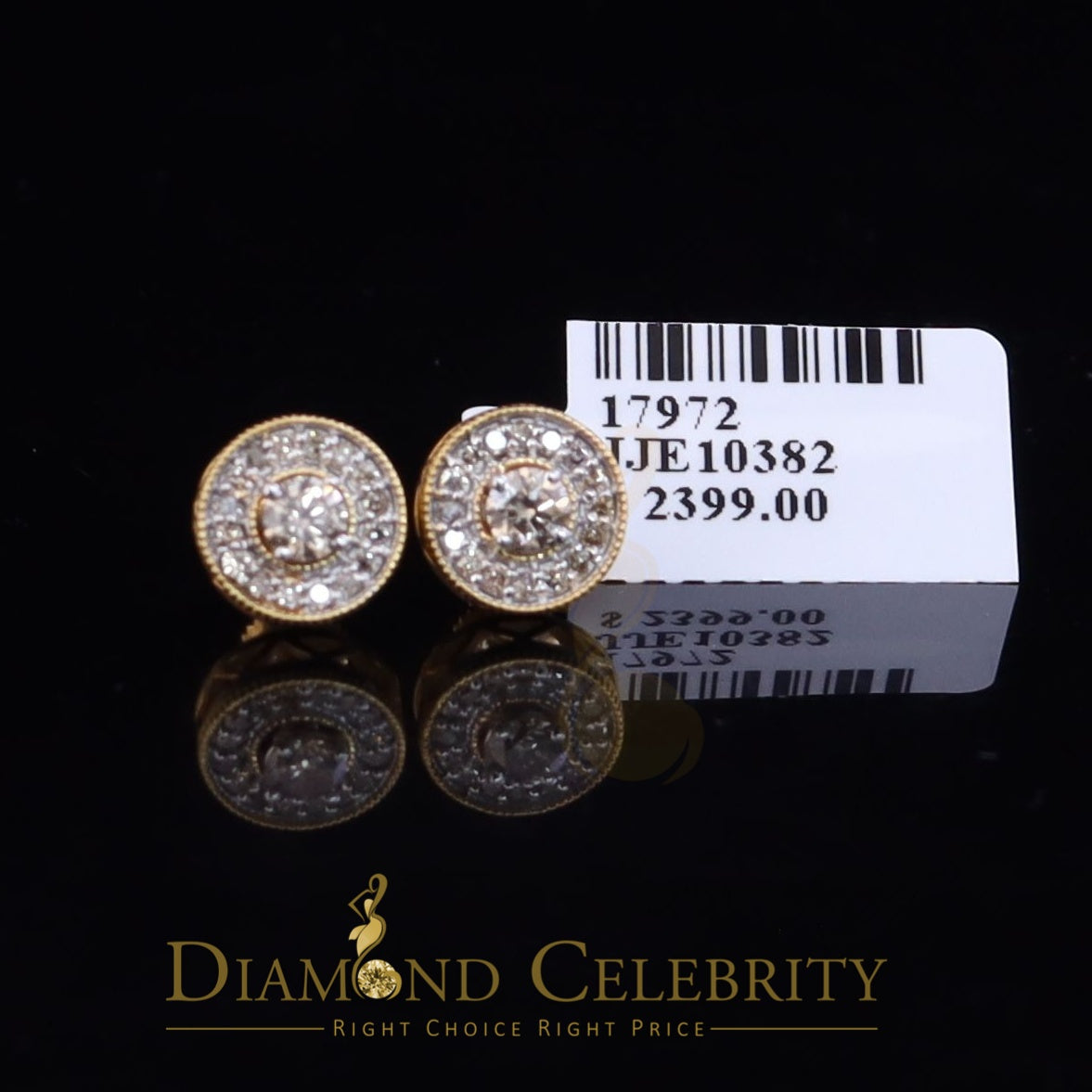 DiamondCelebritees Real 10k Yellow Gold Round Stud 0.50ct Earrings with Real Diamonds