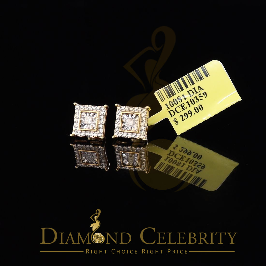 DiamondCelebritees 0.10ct Diamond Stud Earrings Yellow 925 Sterling Silver For Men's & Women's