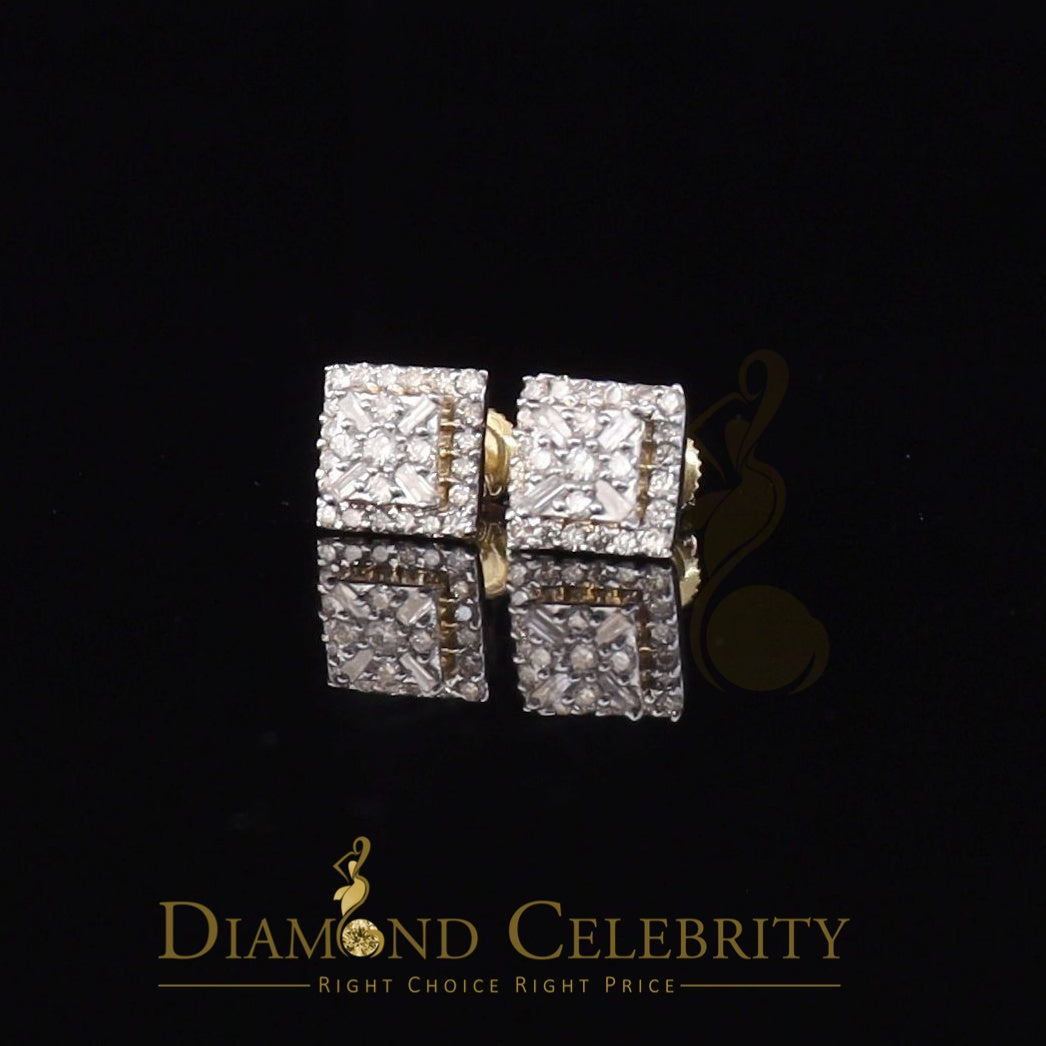 DiamondCelebritees 0.75 CT Real Diamond with 10K Real Yellow Gold Square Stud Earrings