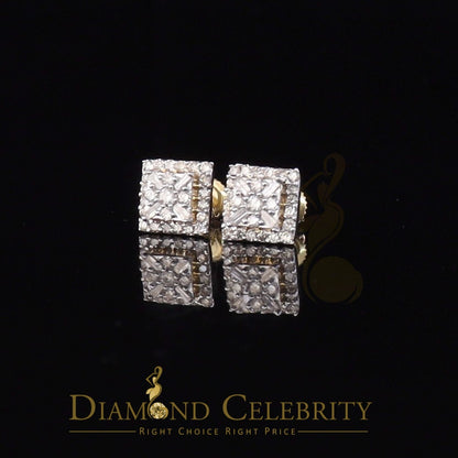 DiamondCelebritees 0.75 CT Real Diamond with 10K Real Yellow Gold Square Stud Earrings