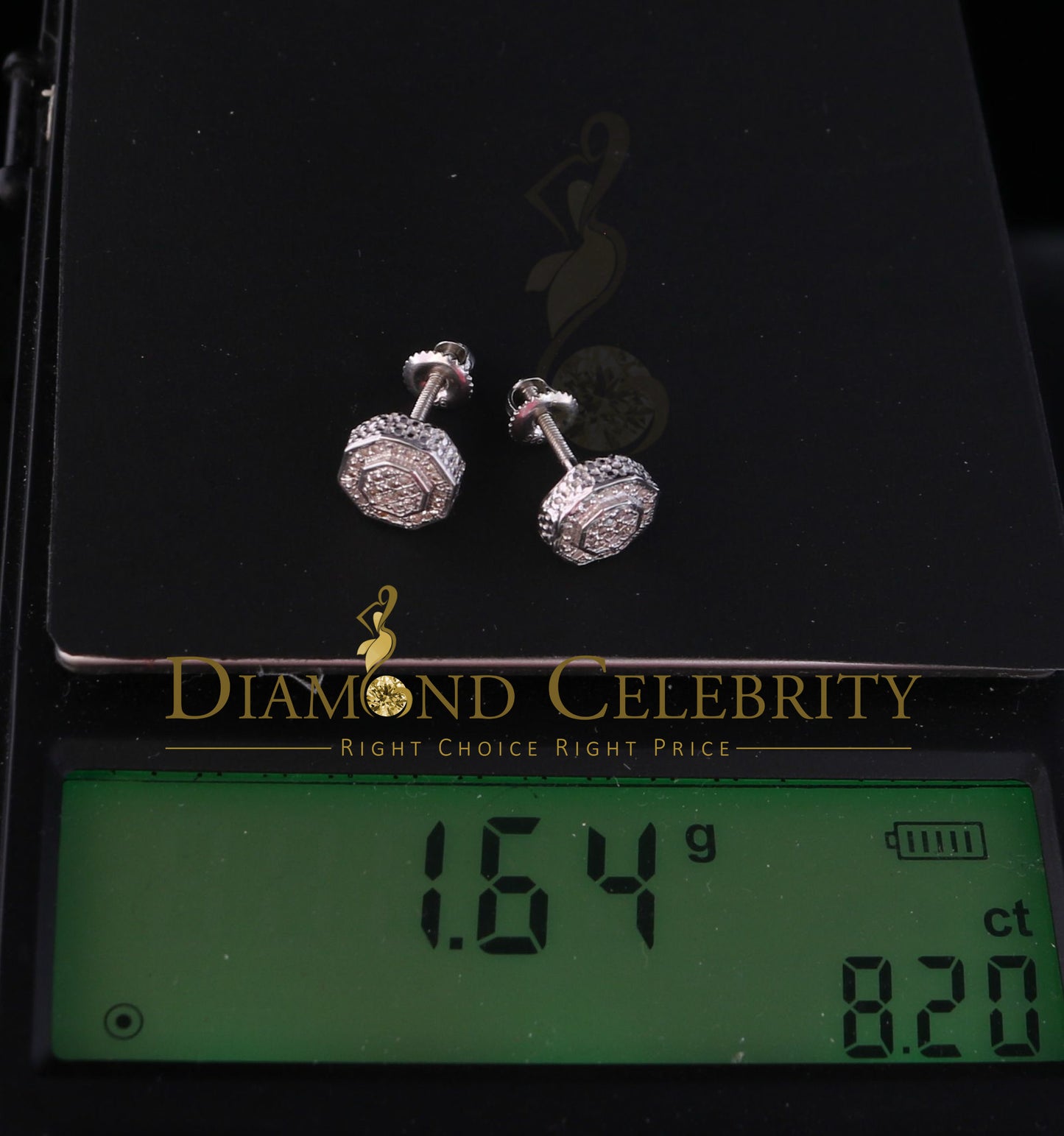 DiamondCelebritees 925 White Sterling Silver 0.10ct Diamond Hexagon Men's/Women's Stud Earrings