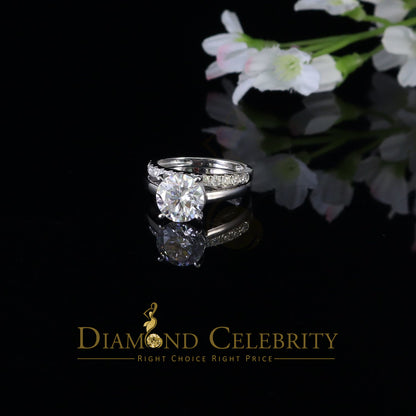 DiamondCelebritees White 5.00ct Moissanite Sterling Silver Men/Women Bridal Ring Round Shape Size 8