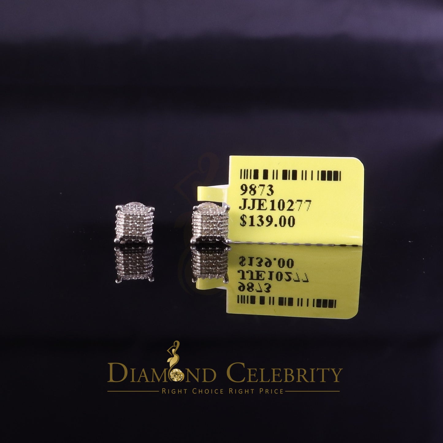 DiamondCelebritees Aretes Para Hombre 0.05ct Diamond 925 Silver Women & Men Square White Earrings