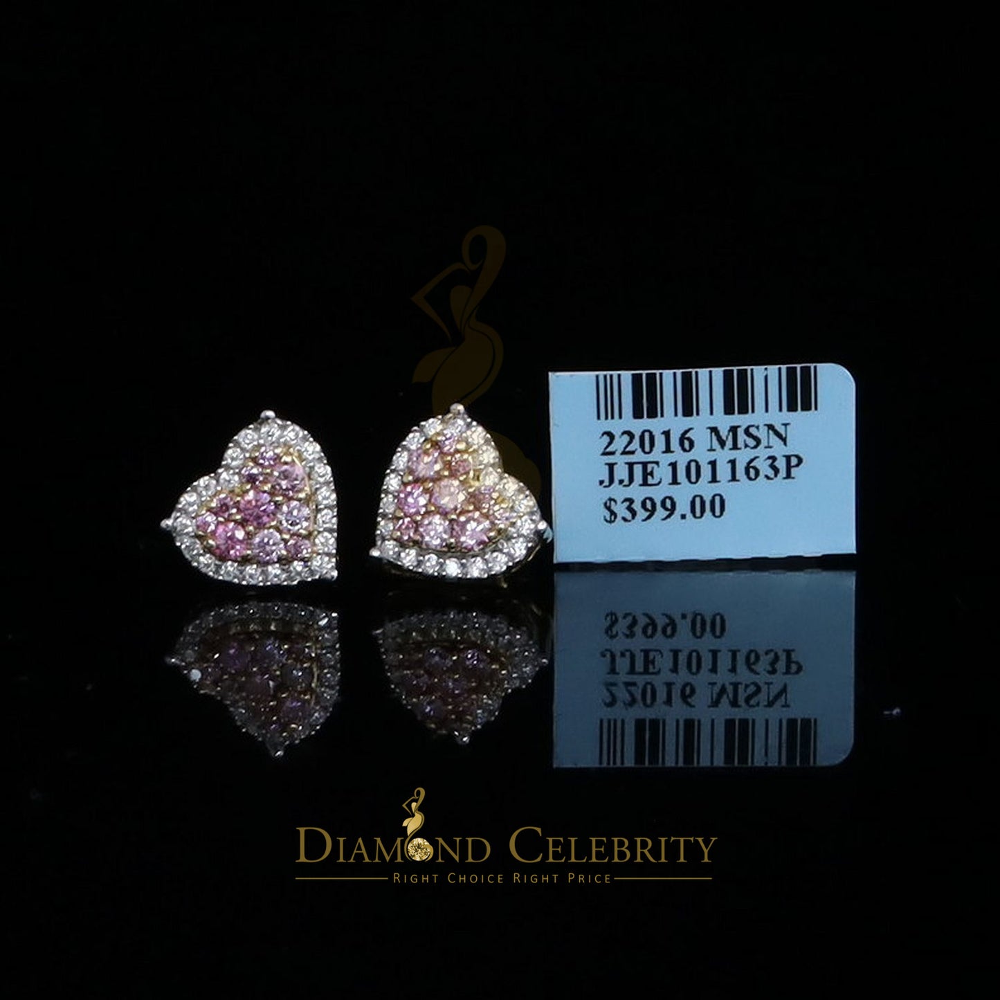 Diamondcelebritees Men's/Women's 925 Silver Yellow 1.00ct VVS 'D' Pink Moissanite 3D Heart Earrings