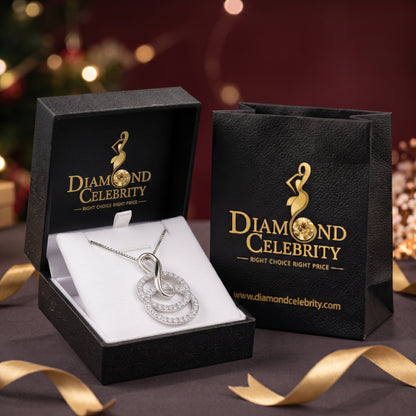 DiamondCelebritees White Silver Pendant Double Circle With Infinite Necklace 1.44ct Cubic Zirconia