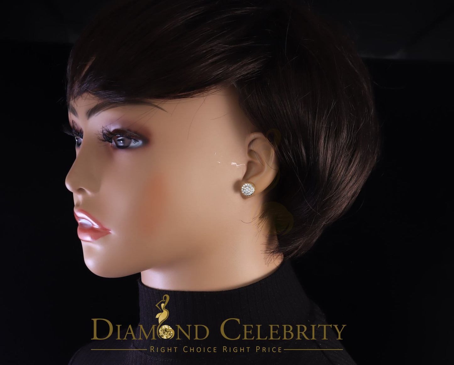 DiamondCelebritees  3.45ct Cubic Zirconia 925 Yellow Silver Women's & Men's Hip Hop Round Earrings