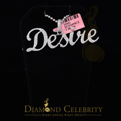 DiamondCelebritees White Desire Letter 925 Sterling Silver Pendant 2.49ct Cubic Zirconia stone
