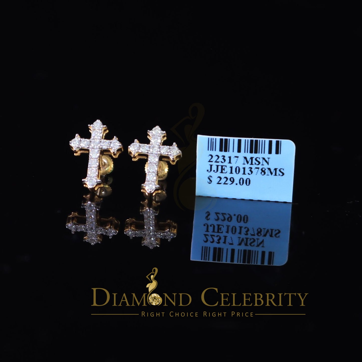 DiamondCelebritees 1.00ct Moissanite Yellow 925 Sterling Silver Women's Cross Earrings