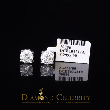 DiamondCelebritees 10k Real White Gold with 3.00ct Round VVS 'D' Color Moissanite Stud Earrings