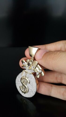 DiamondCelebritees Real 0.33ct Diamond Sterling Silver MONEY BAG Charm Necklace Yellow Pendant