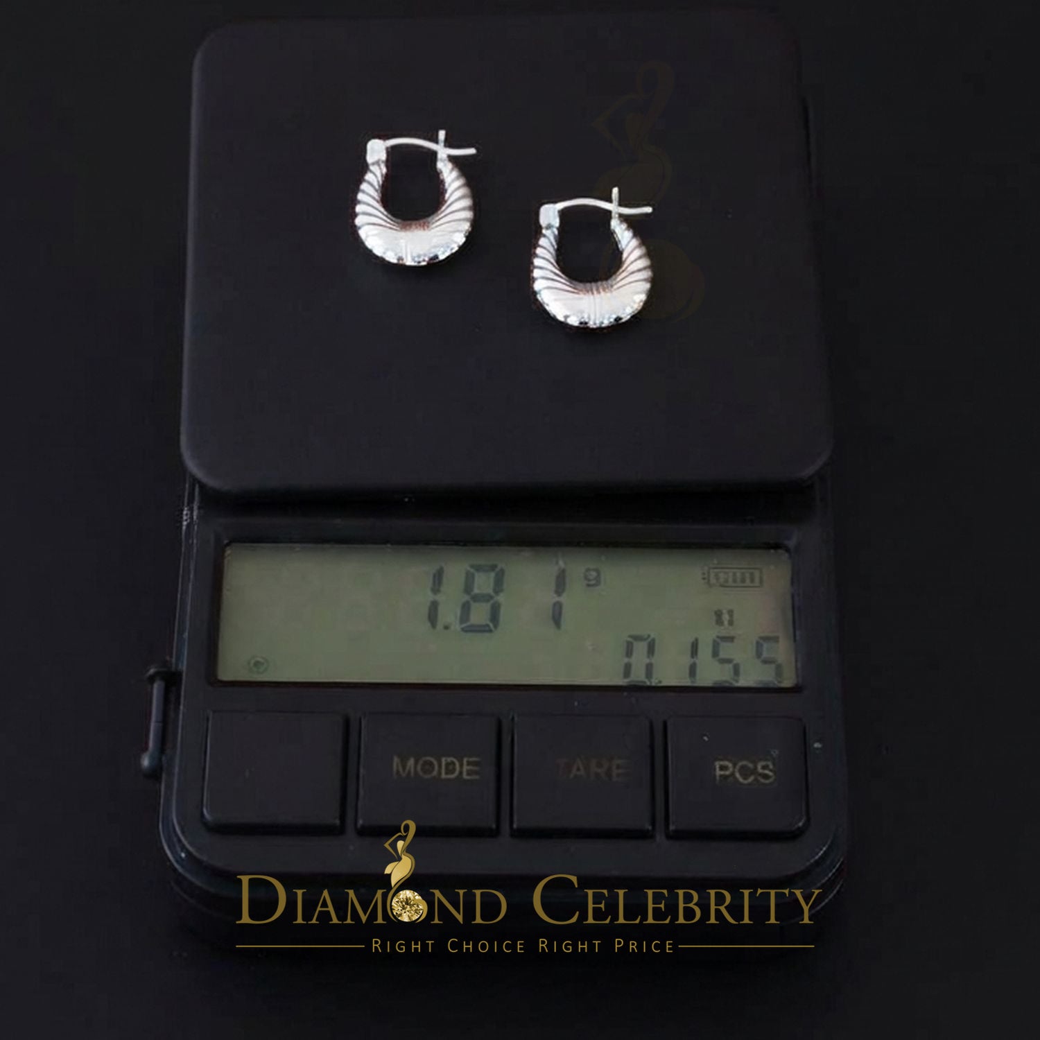 925 Silver Textured Shrimp or croissant Shape Italian Oval 14mm Hoop Earrings