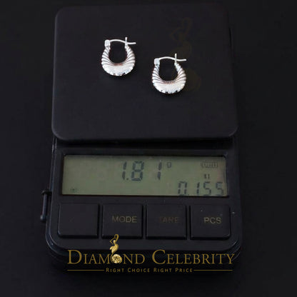 925 Silver Textured Shrimp or croissant Shape Italian Oval 14mm Hoop Earrings