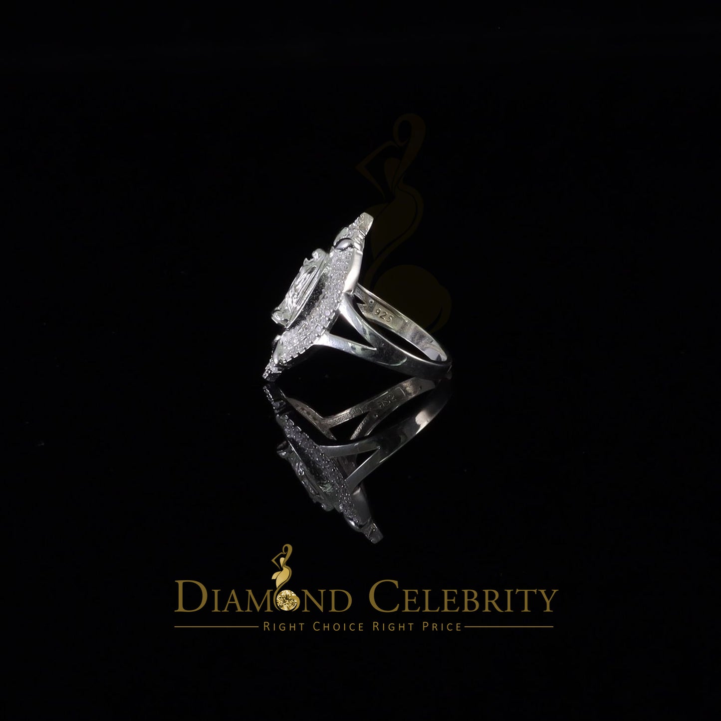DiamondCelebritees 925 Silver White CZ Stone Blessed Virgin Mary Miraculous Medal Women Ring SZ 8
