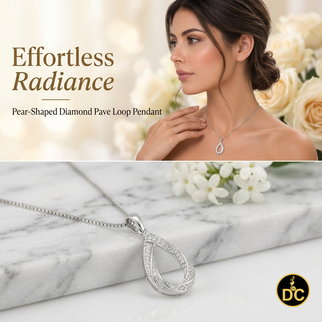 DiamondCelebritees 925 Sterling Silver Teardrop/Pear Shaped intertwined 0.37ct Cubic Zircon Pendant
