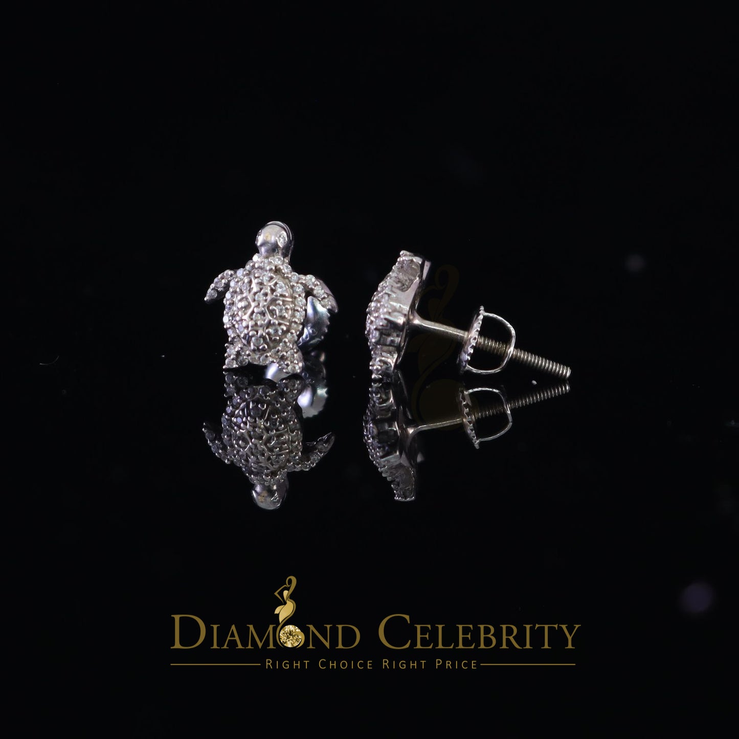DiamondCelebritees  925 Sterling White Silver 0.50ct Cubic Zirconia Turtle Earrings Women & Men's