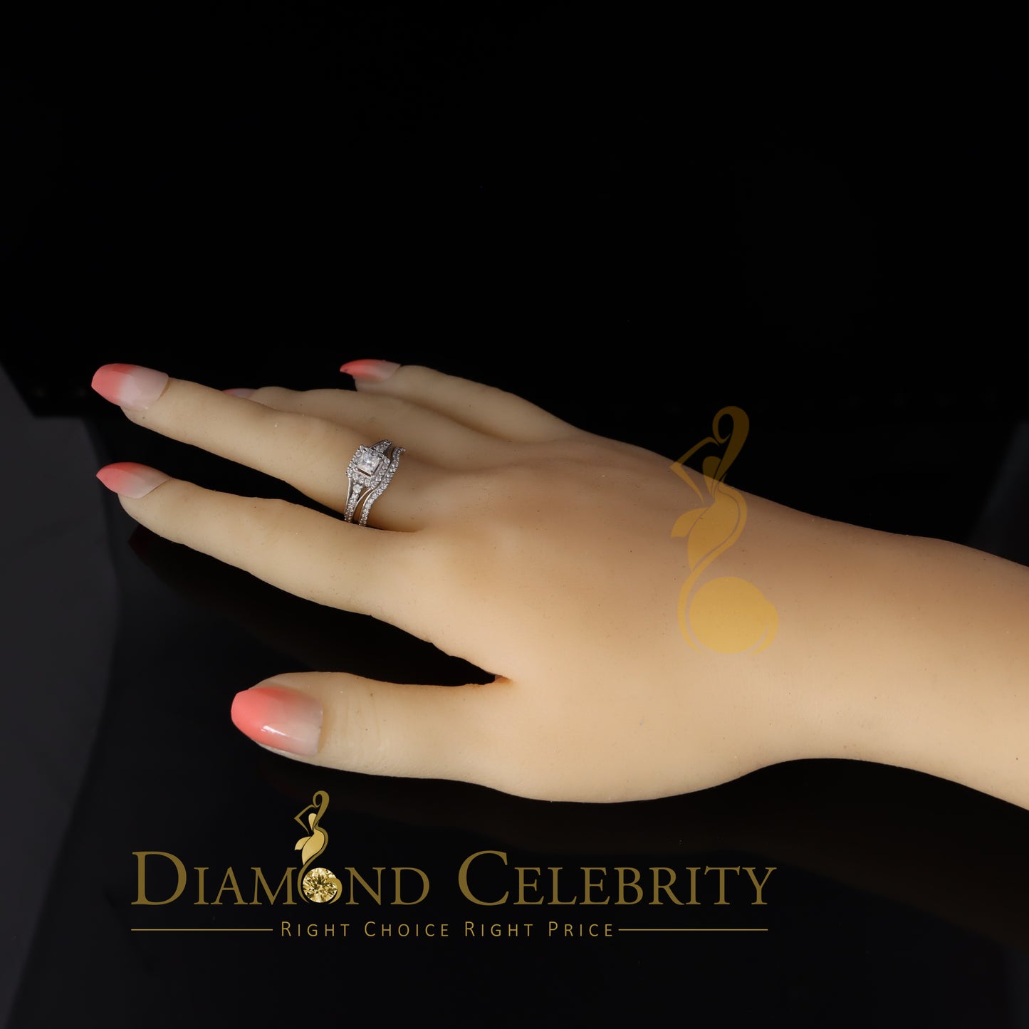 DiamondCelebritees 925 Sterling Yellow Silver 1.68ct Cubic Zirconia Square Ring Bridal Ring Size7