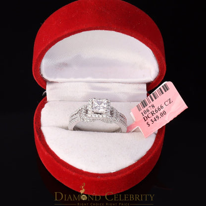 DiamondCelebritees Sterling Silver White Square 1.80ct Cubic Zirconia Womens Bridal Ring Size 7