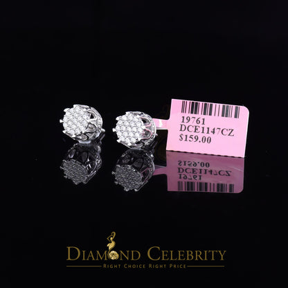 DiamondCelebritees  925 White Sterling Silver 0.58ct Cubic Zirconia Women's Hip Hop Flower Earrings