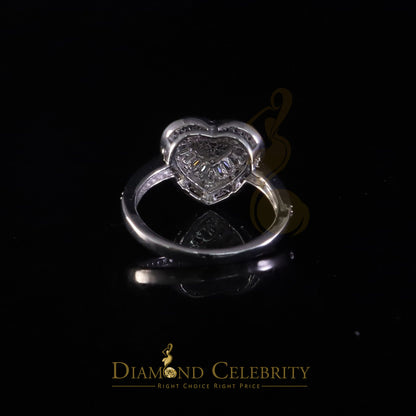 DiamondCelebritees Womens Heart 925 White Silver 1.00ct VVS 'D' Baguette Moissanite Ring Size 7