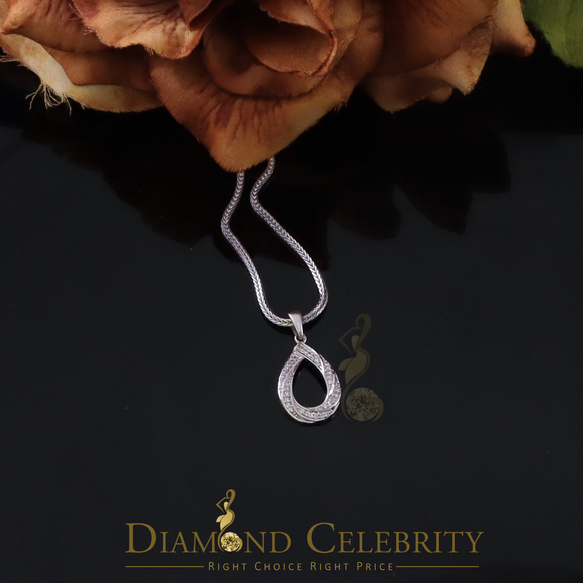 DiamondCelebritees White Sterling Silver Pendant with Charming Necklace Shape 0.37ct Cubic Zirconia