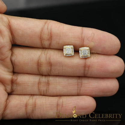DiamondCelebritees 0.15ct Diamond 925 Sterling Silver Yellow Square Earring For Men's / Women's