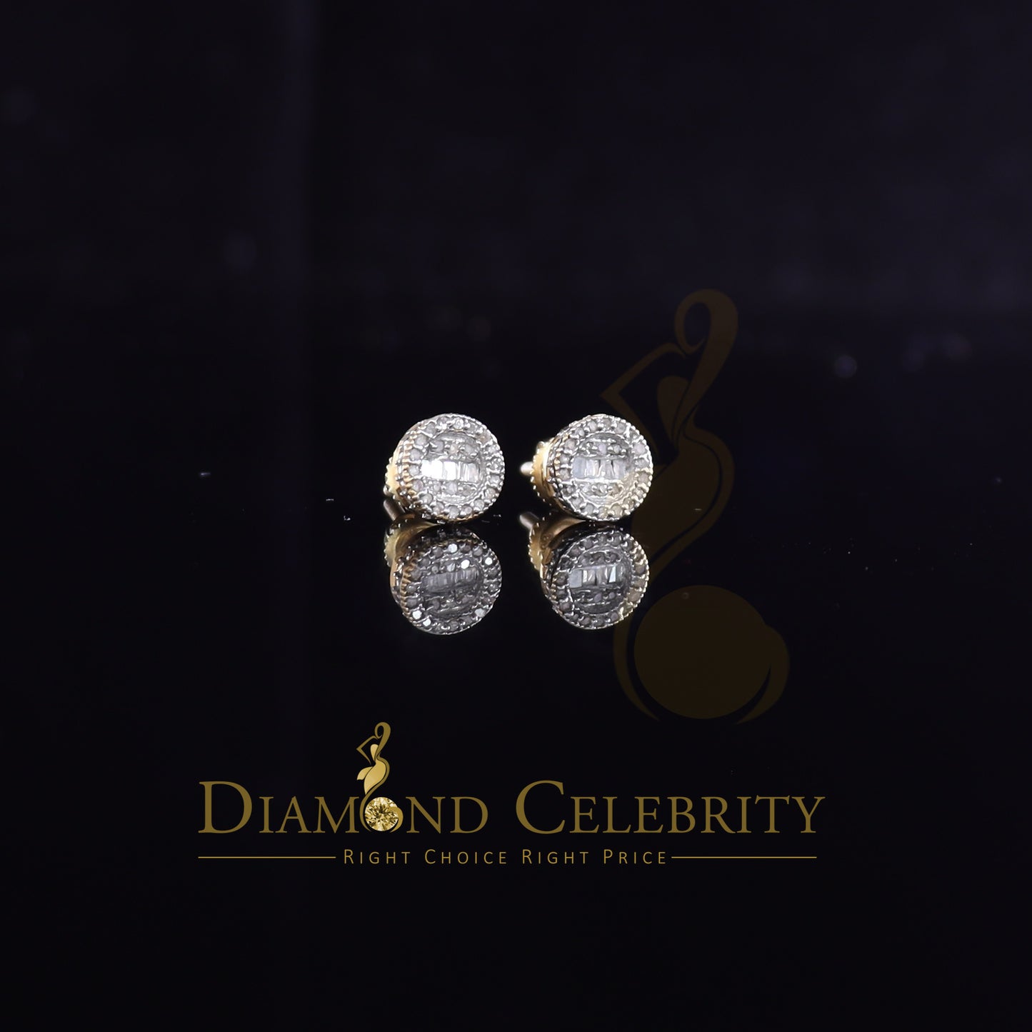 DiamondCelebritees 925 Sterling Yellow Silver 0.20ct Diamond Men's & Womens Style Round Earrings