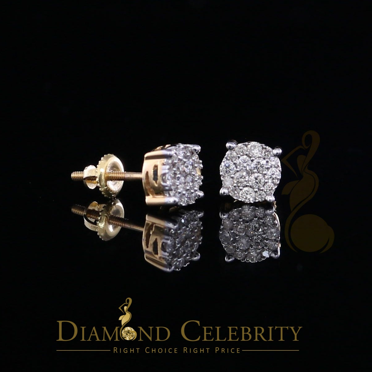 DiamondCelebritees 0.50CT Real Diamond 10K Real Yellow Gold Men's/Women's Stud Round Earring