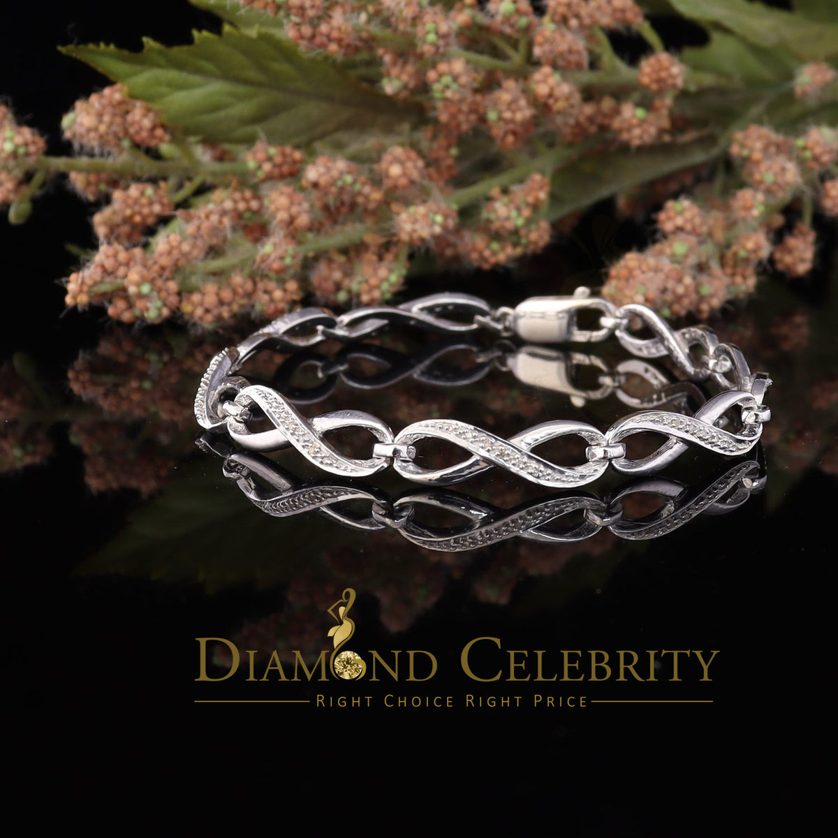 Diamondcelebritees 0.15CT Real Diamond 925 Sterling Silver White Fancy Infinite Bracelete SZ 7 Inch