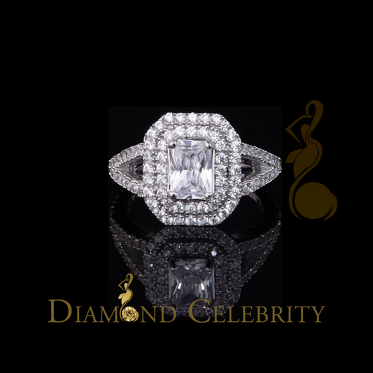 DiamondCelebritees 2.44ct Cubic Zirconia Sterling White Silver Emerald Wedding Womens Ring Size 7