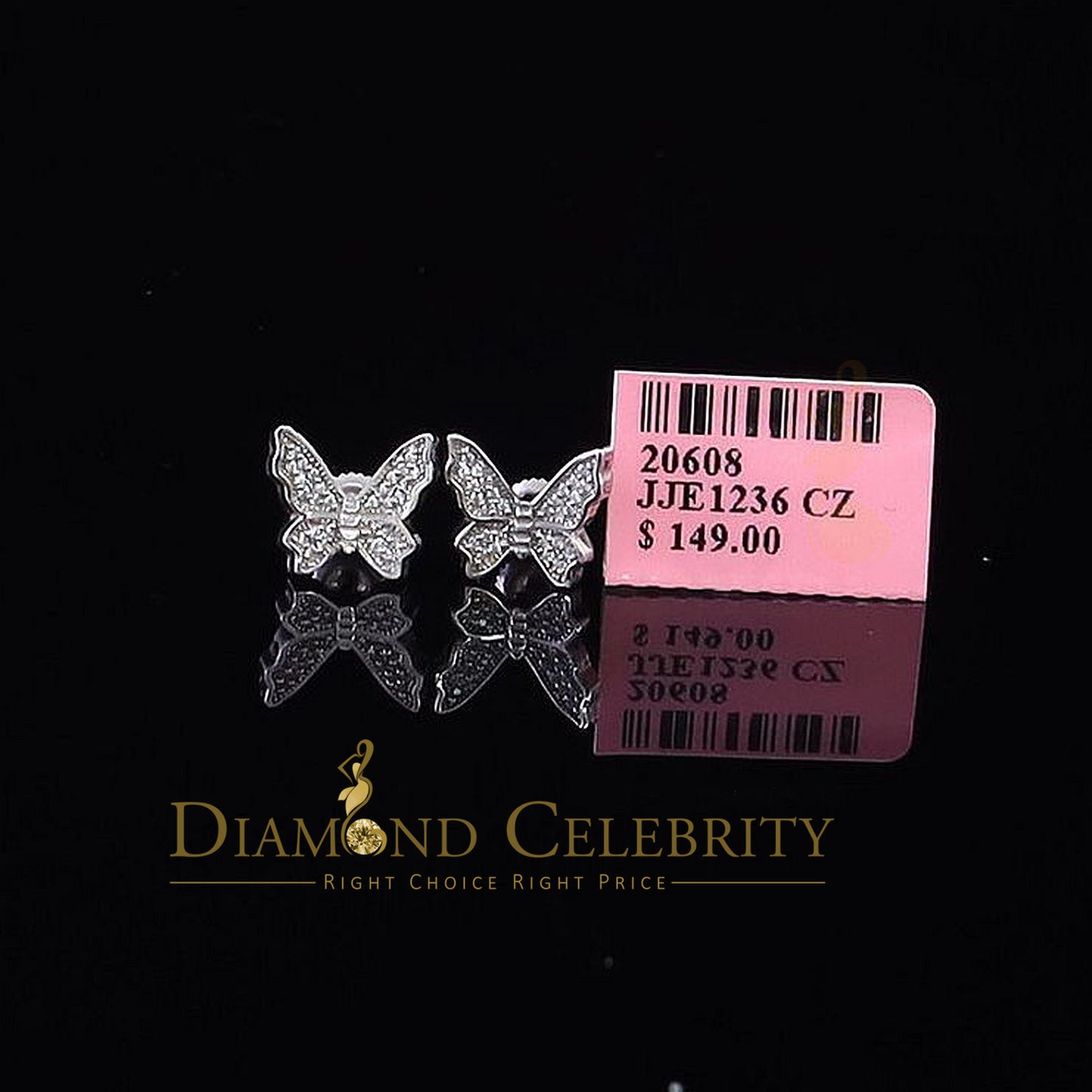 DiamondCelebritees  Women's 0.34ct Cubic Zirconia Butterfly Stud Earrings White 925 Sterling Silver