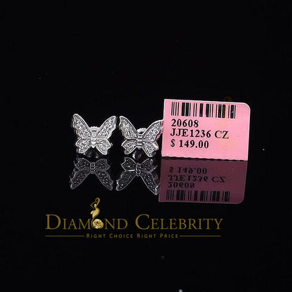 DiamondCelebritees  Women's 0.34ct Cubic Zirconia Butterfly Stud Earrings White 925 Sterling Silver