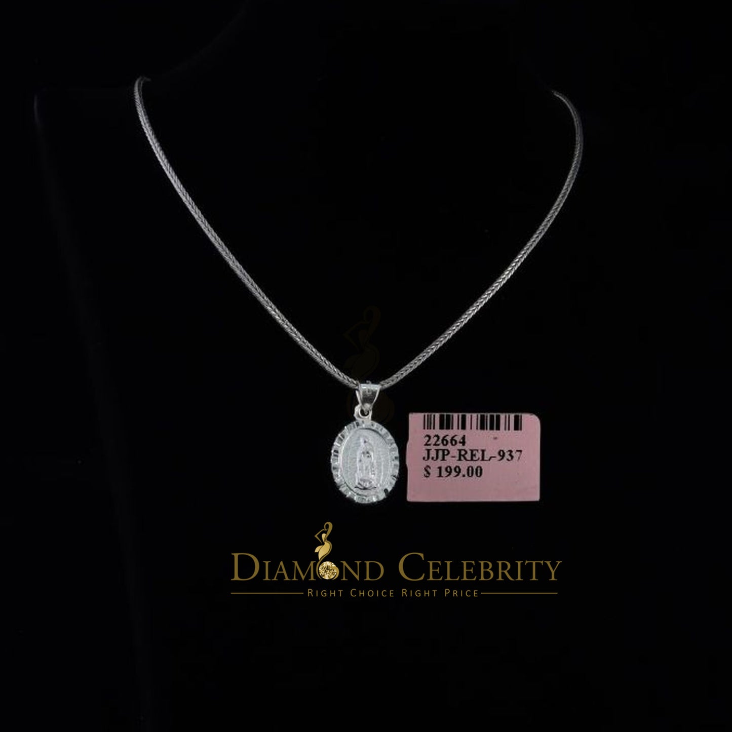 DiamondCelebritees 925 Sterling Silver Lady Guadalupe Men's/ Women's Pendant White Religious