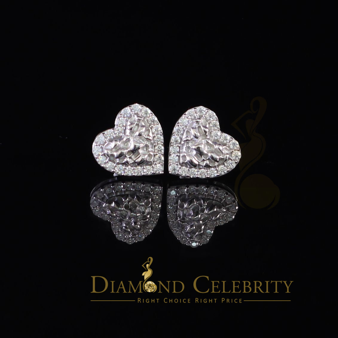 Diamondcelebritees 1.50ct Moissanite White 925 Sterling Silver Women's Heart Shape Nugget Earrings