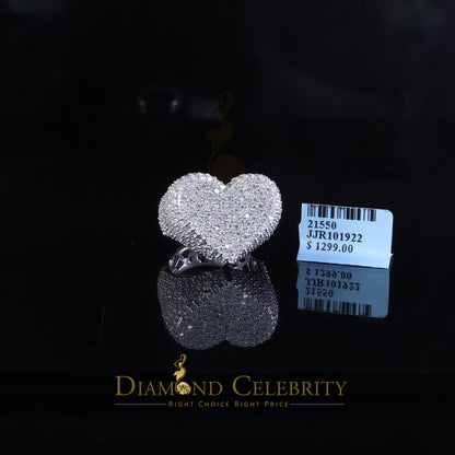 DiamondCelebritees Sterling Men's 925 White Silver 5.00ct VVS 'D' Moissanite Heart Ring Size 8