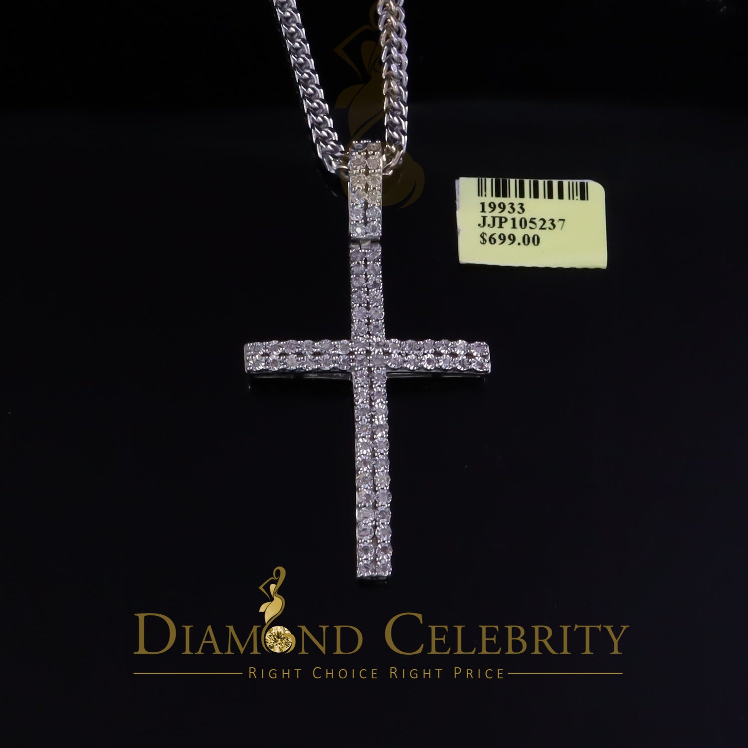 DiamondCelebritees  0.25CT Silver Tikali Real Diamond 925 Sterling White Cross Necklace Pendant
