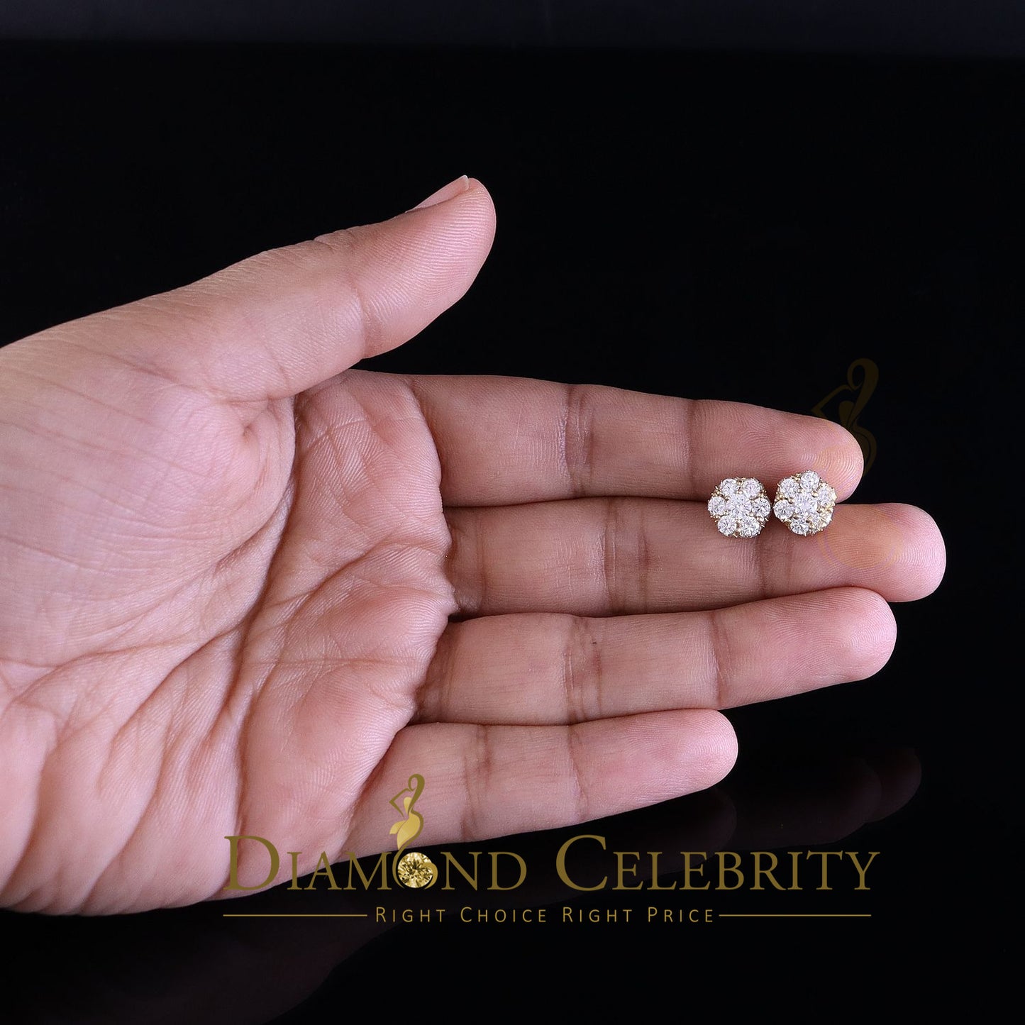 DiamondCelebritees  1.50ct Cubic Zirconia Sterling Yellow Silver For Men's / Women's Round Earring