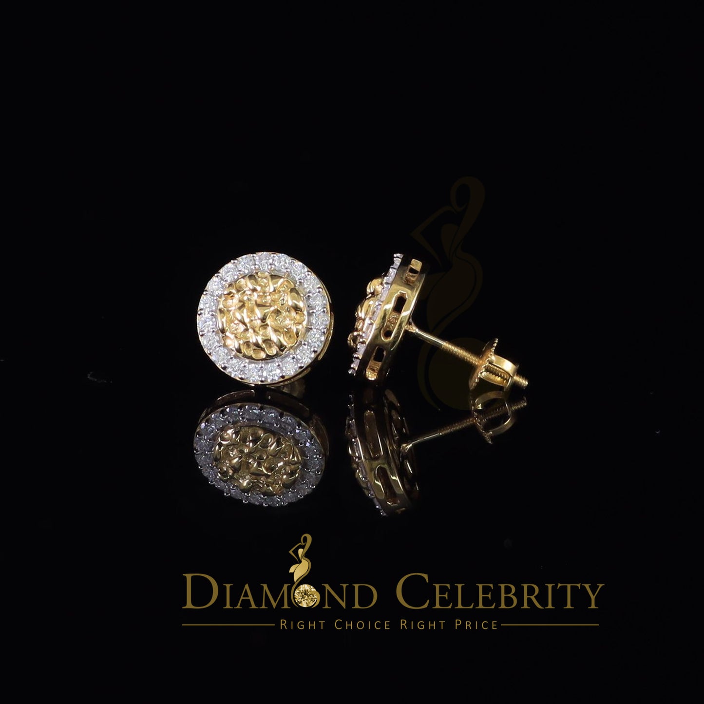 DiamondCelebritees 1.50ct Moissanite Yellow 925 Sterling Silver Women's Circle Shape Nugget Earring