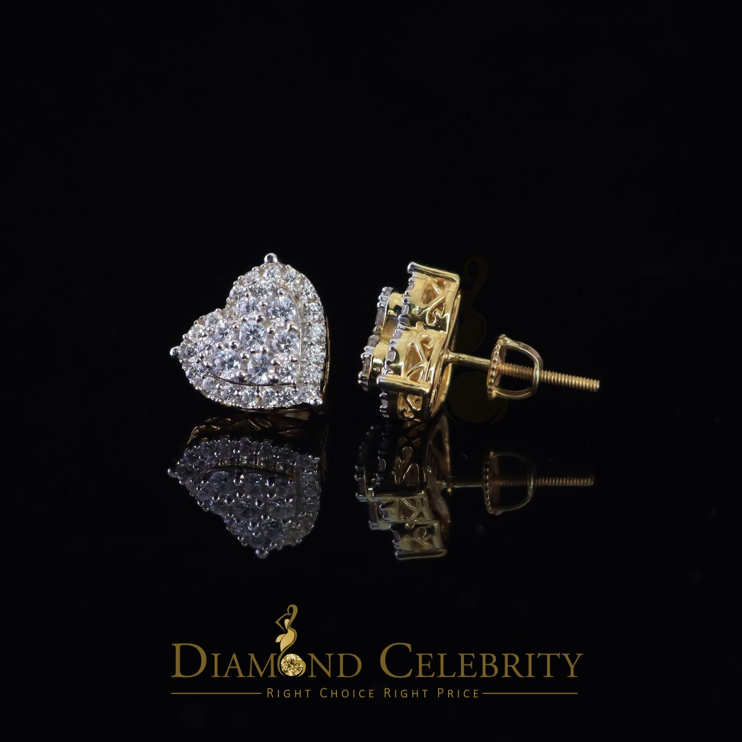 DiamondCelebritees  925 Sterling Yellow Silver 1.64ct Cubic Zirconia Heart Women's Stud Earrings