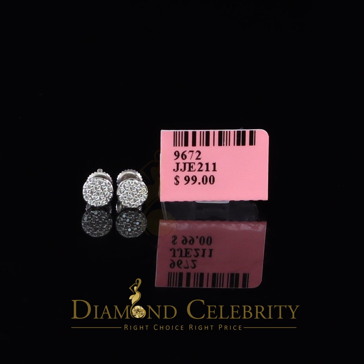 DiamondCelebritees  925 White Silver Aretes Para Hombre 0.30ct Cubic Zirconia Women's Round Earrings