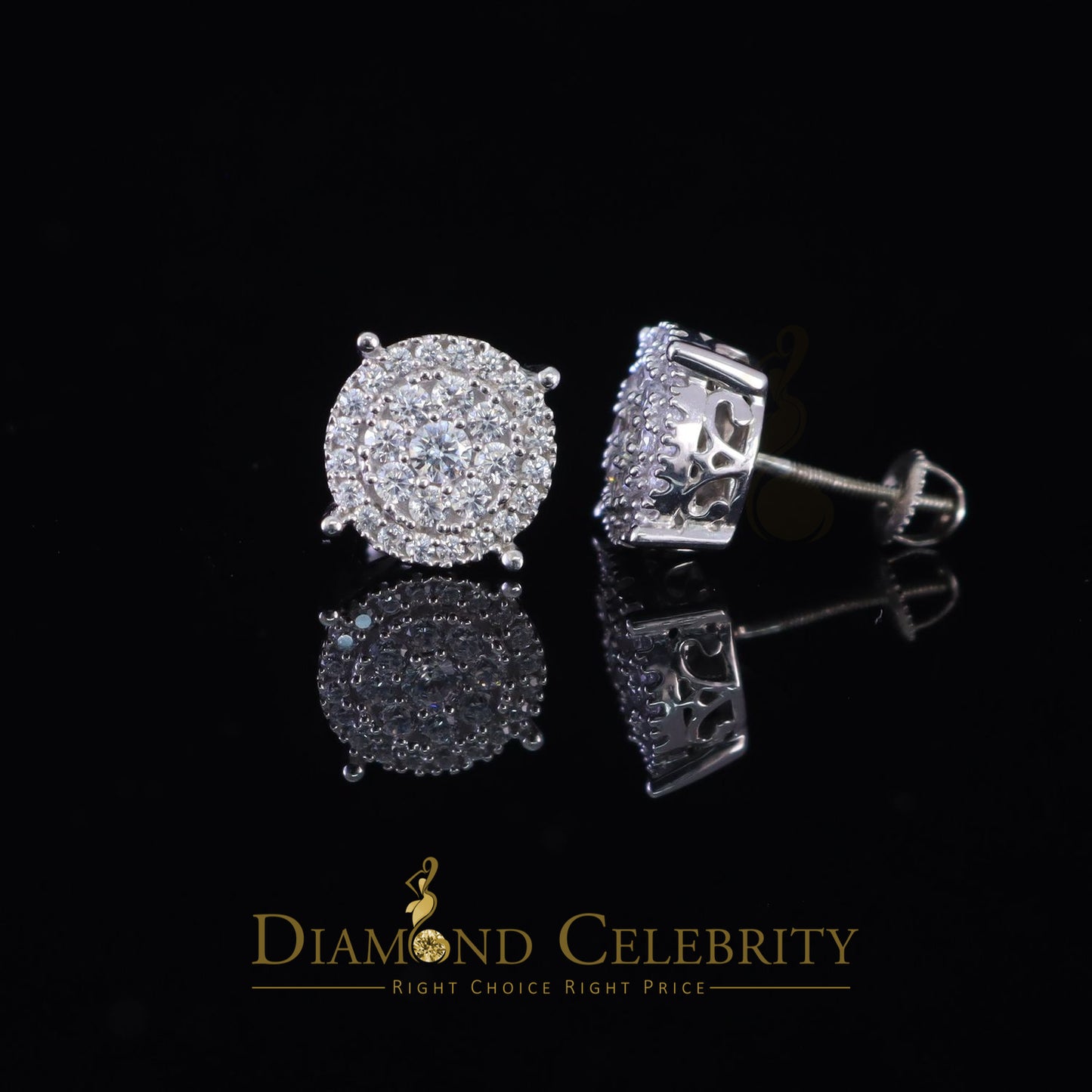 DiamondCelebritees  1.96ct Cubic Zirconia Aretes Para Hombre 925 White Silver Women's Round Earring