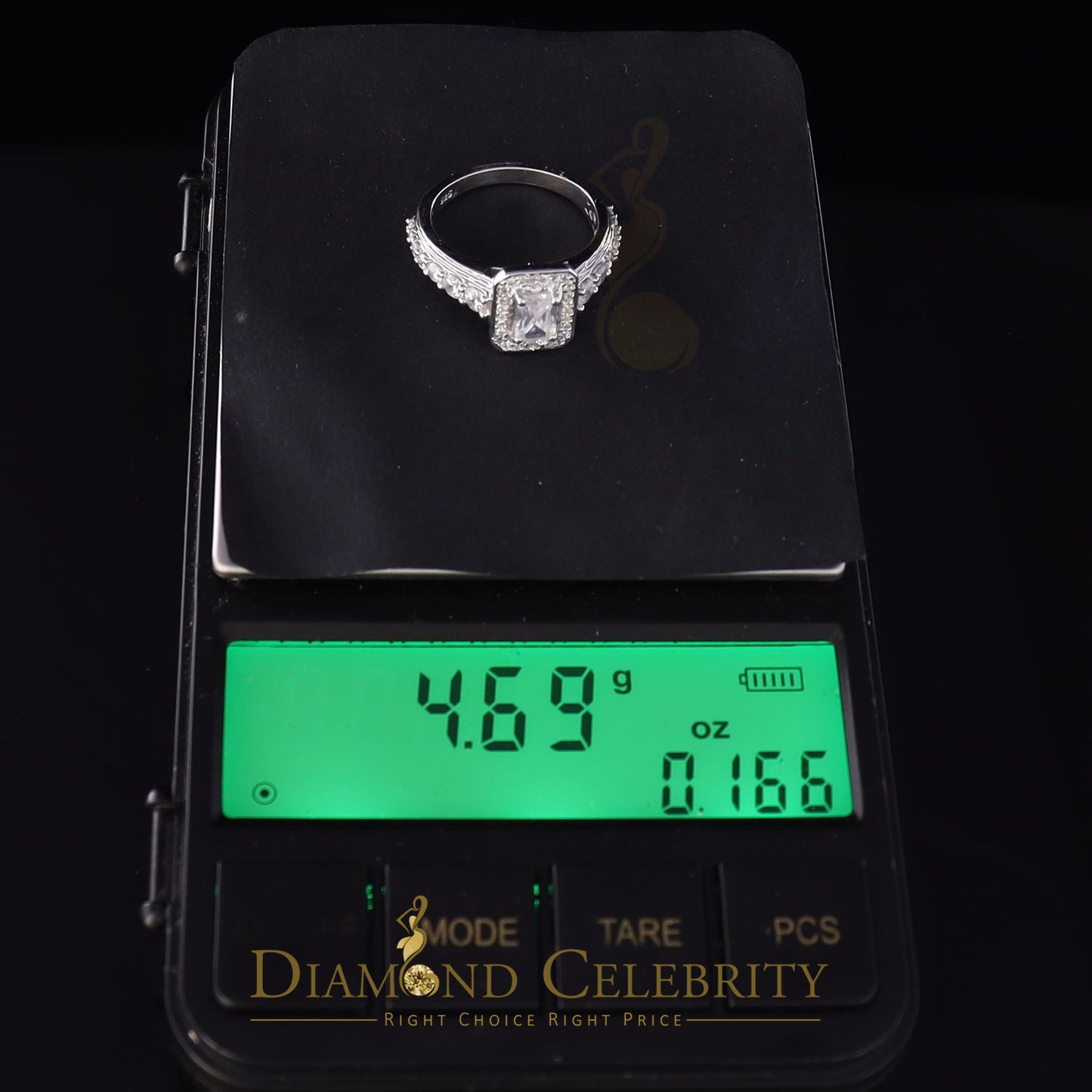 DiamondCelebritees Iced Out White 3.50ct Cubic Zirconia 925 Silver Square Engagement Rings Size 7