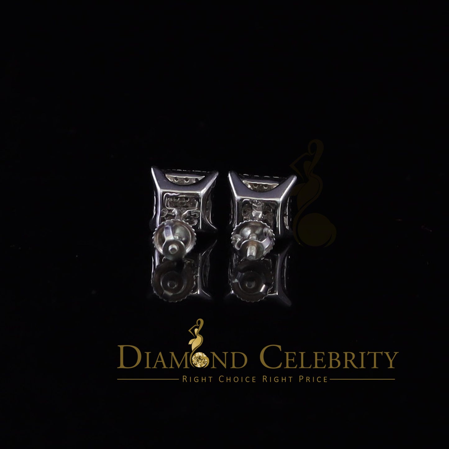 DiamondCelebritees  White Sterling Silver Women & Men 0.72ct Cubic Zirconia Square Stud Earrings