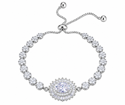 Diamondcelebritees 925 Silver Sun Shape White Bracelet Cubic Zirconia Adjustable Size 7 Inches
