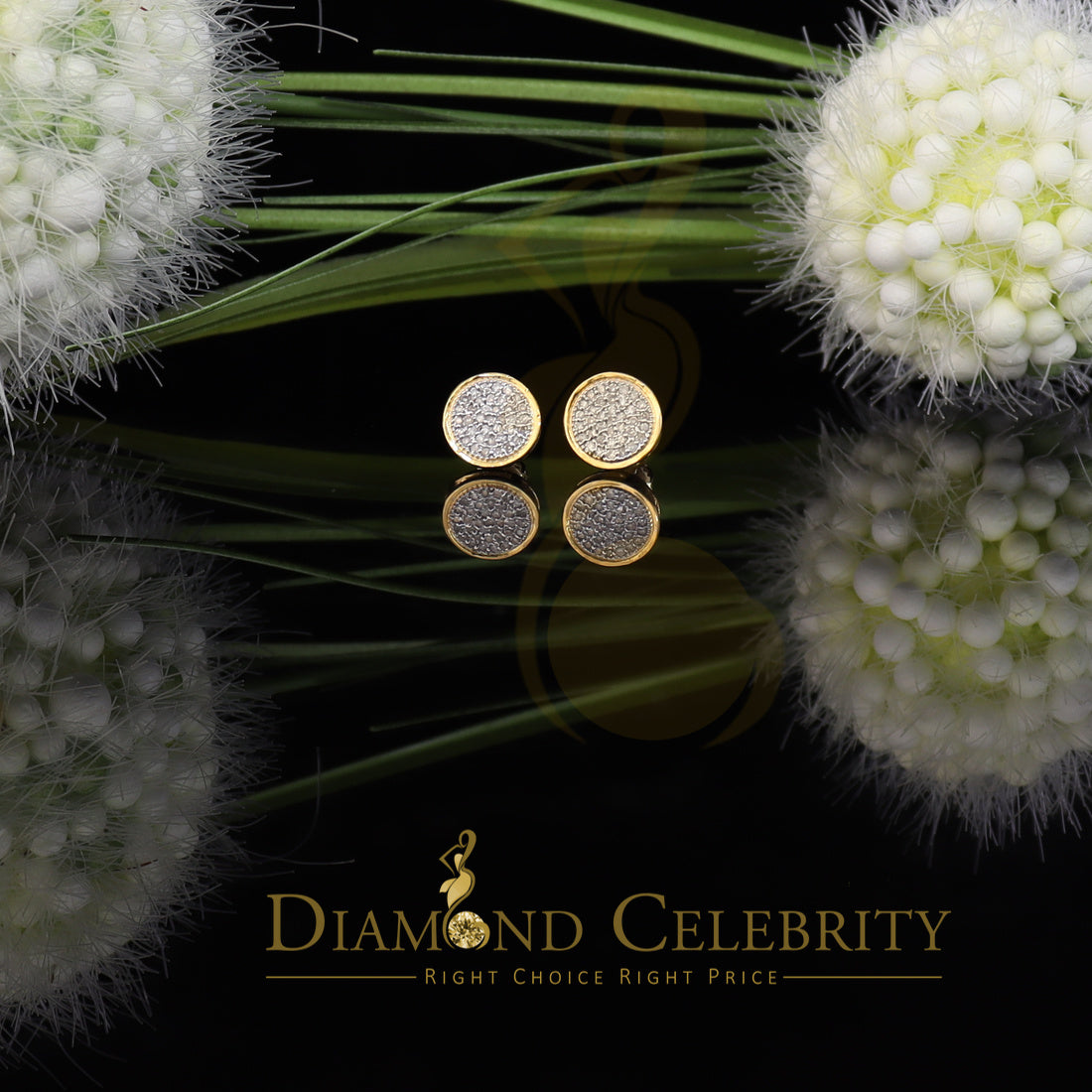 DiamondCelebritees 10K Real Yellow Gold with Real 0.15ct Diamonds Round Stud Earrings
