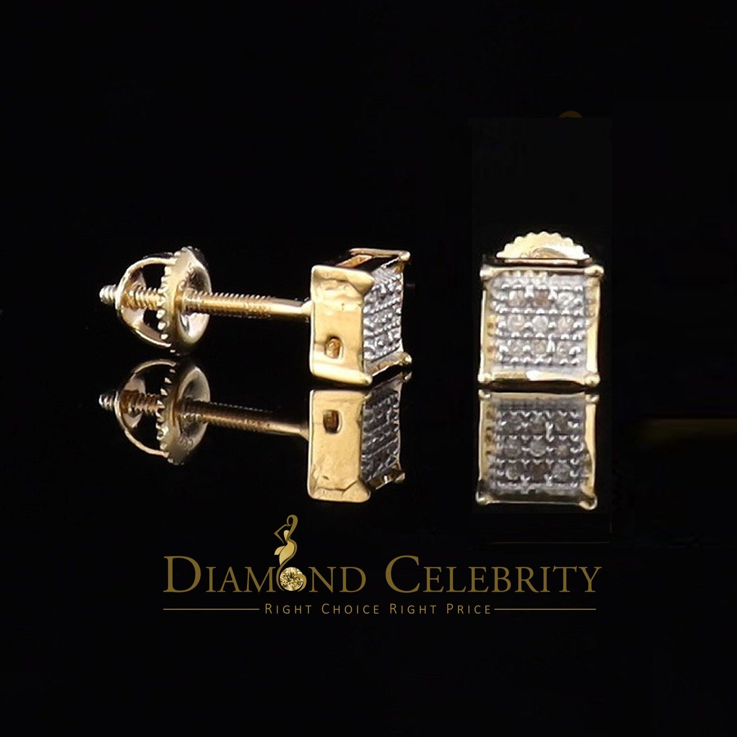 DiamondCelebritees 925 Sterling Silver 0.05ct Genuine Diamond Women's & Men's Yellow Square Earring